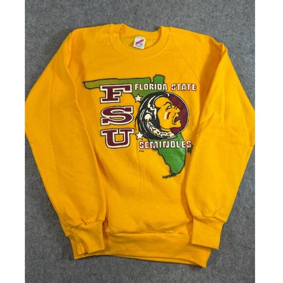 Jerzees Other - VTG 80s 90s Florida State Seminoles Sweatshirt Mens S Yellow Crewneck Collegiate